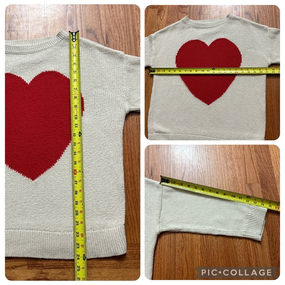 LOFT red heart beige long sleeve sweater size M - Picture 12 of 12